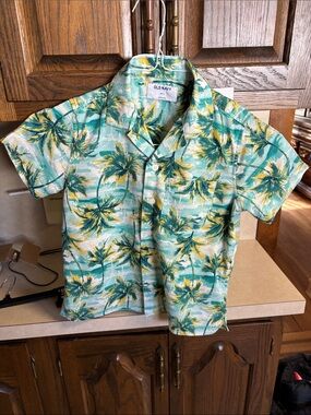 Old Navy Green and Yellow Palm Tree Print Button-Down Shirt